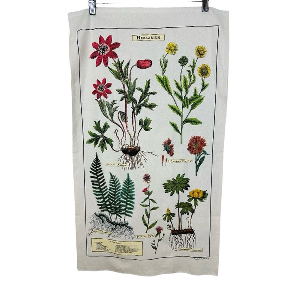 Floral Natural Cotton Tea Towel Herbarium Flora Tan Multicolor - Picture 13 of 13